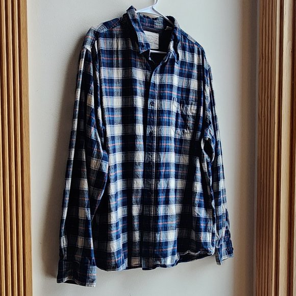 Weatherproof Cream/Blue Plaid Flannel Button Down Shirt Size 3XL - Picture 3 of 14